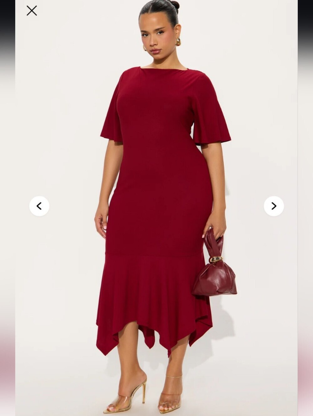 Fashion Nova Audrina Asymmetrical Mermaid Midi Dress - Wine 1X (NWOT)